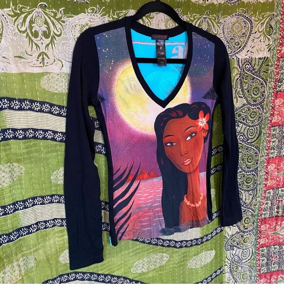 Rare Y2K Custo Barcelona Colorful Contrast Aloha Print Long Sleeve Top Size 2 - Picture 8 of 13